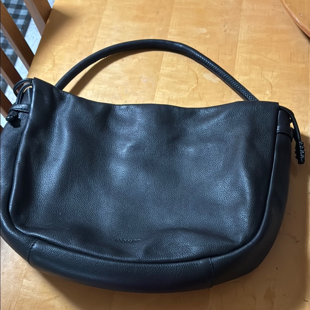 Black Leather Hobo Bag with Crescent Design